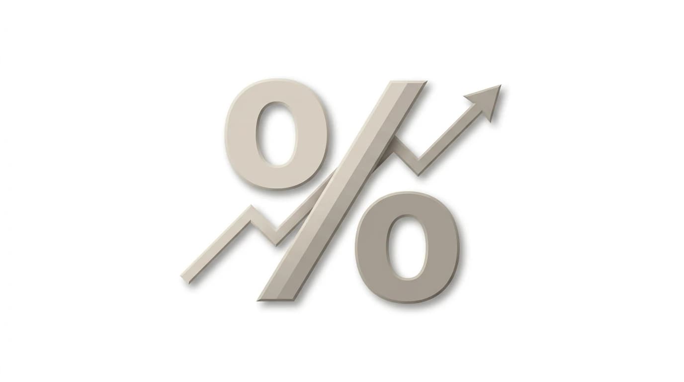 Editorial illustration of a percent sign with an upward trend line, symbolizing influencer marketing ROI and returns