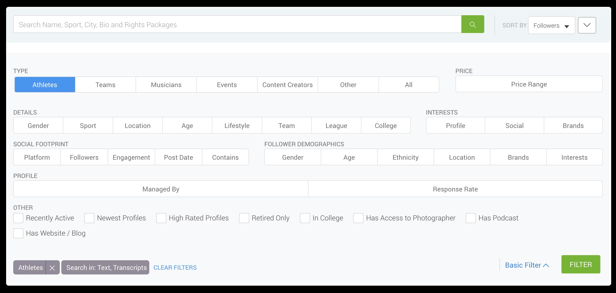 Talent profiles screen